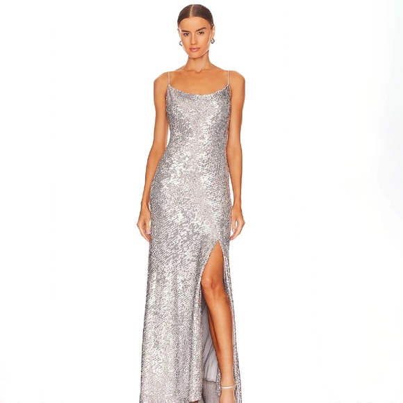 Jonathan Simkhai Silver Finley All Over Sequined Lined Dress Gown IT44 - Picture 5 of 16